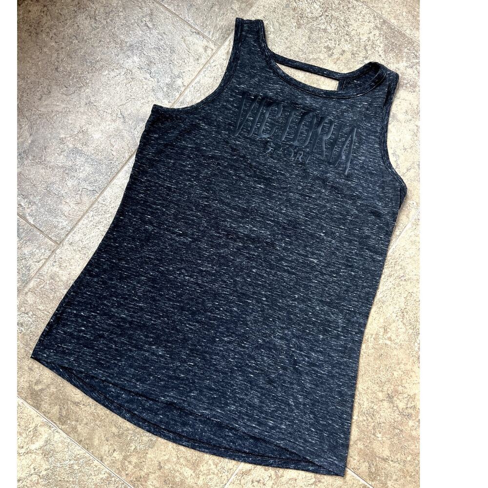 Victoria Sport Activewear Black Heather Open Back Tank, Women's size S